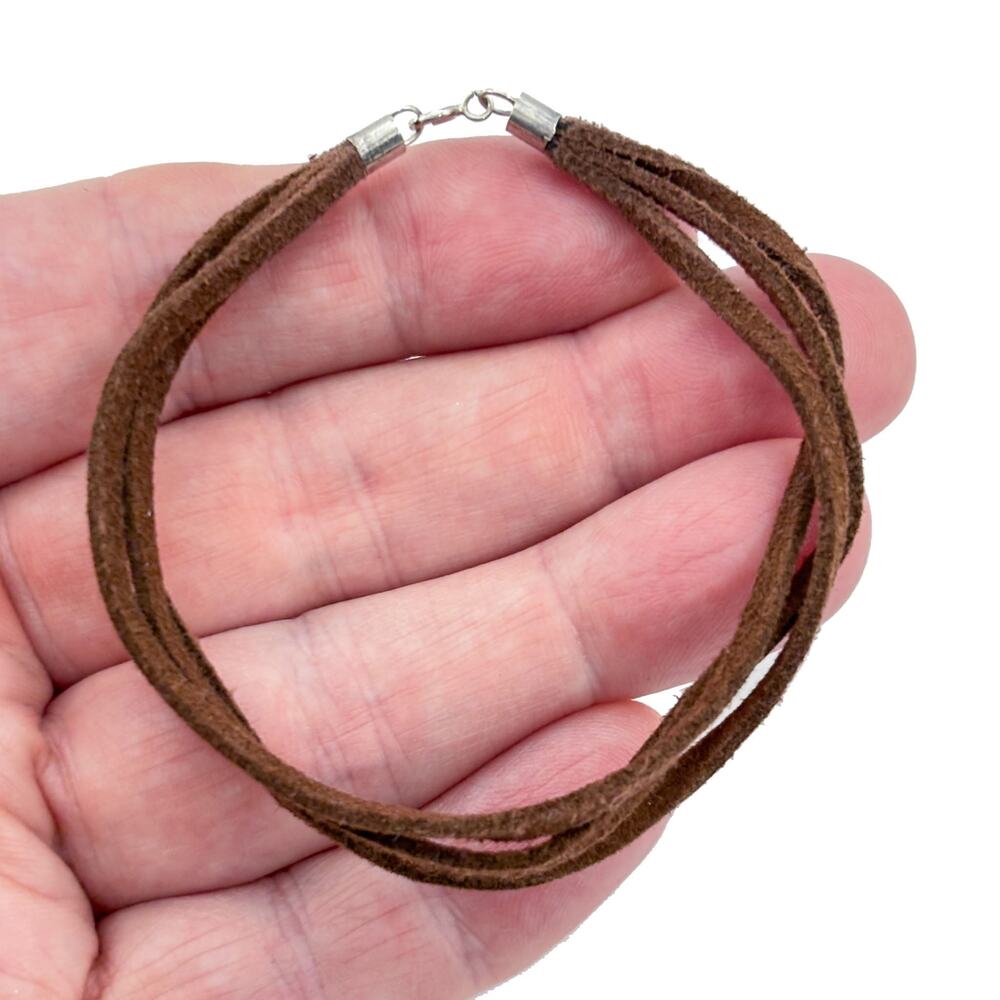 Vintage Sterling Silver 925 Brown Suede Bracelet 7.5"